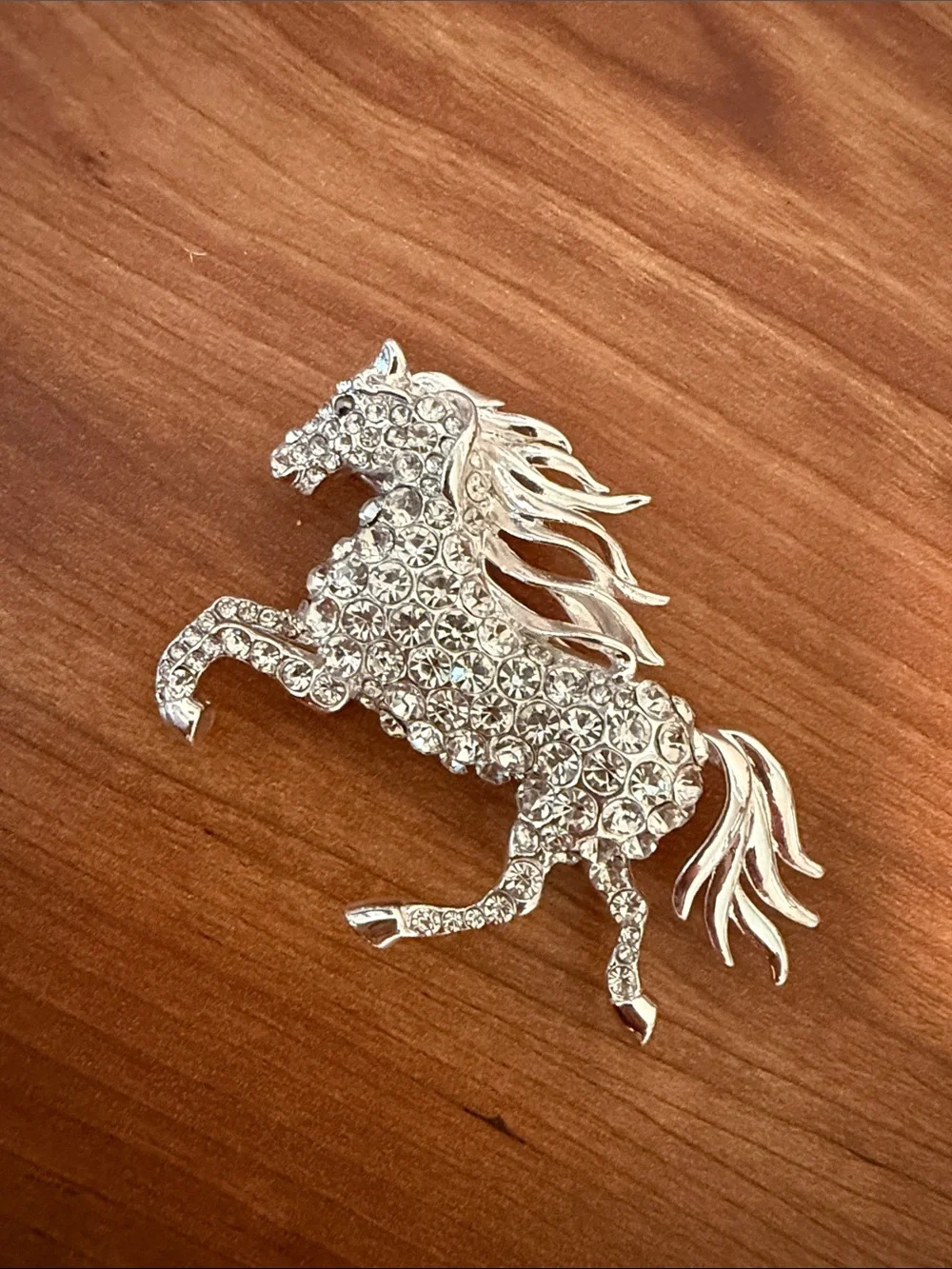 Napier Silver-Tone Crystal Horse Brooch